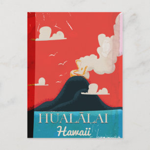 Postal cartel vintage del volcán Hualālai de viaje a Hawa