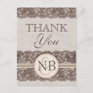 Postal Carteles de agradecimiento ruidosos Burlap y lace