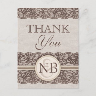 Postal Carteles de agradecimiento ruidosos Burlap y lace