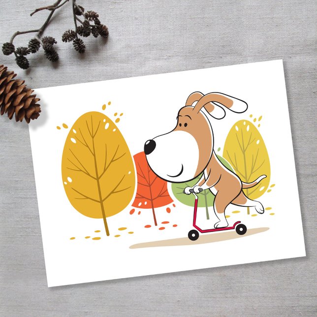 Postal Cartoon Cute Funny Dog Puppy Kick Scooter (Subido por el creador)