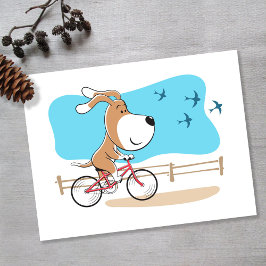 Postal Cartoon Funny Cute Dog Puppy Bike Bicycle