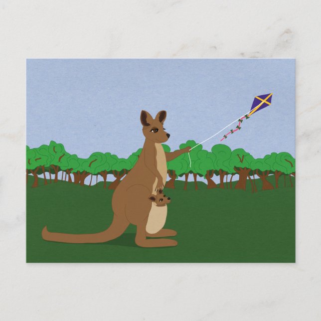 Postal Cartoon Kangaroos Flying a Kite (Anverso)