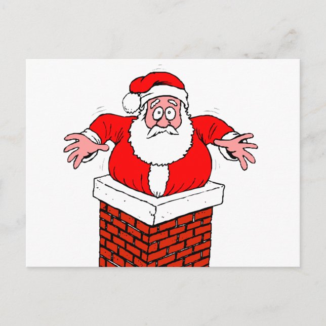 Postal cartoon Santa Claus got stuck in the chimney (Anverso)