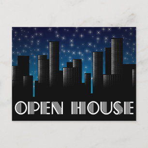 Postal casa abierta : cielo nocturno de paisajes urbanos