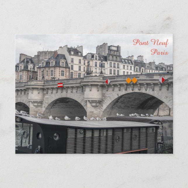 Postal Casa-barco cerca de Pont Neuf - París, Francia (Anverso)