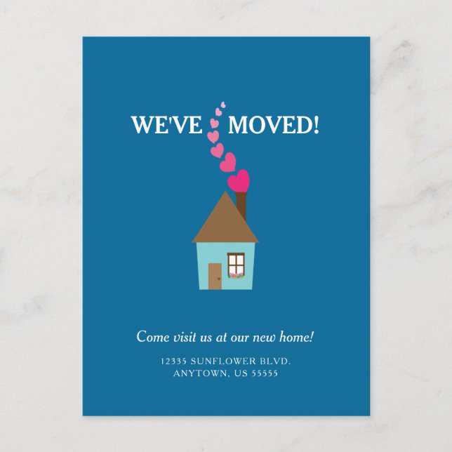 Postal Casa con corazones hemos movido nueva dirección (Anverso)