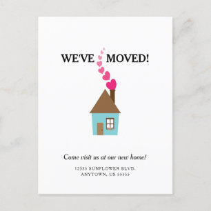 Postal Casa con corazones hemos movido nuevas direcciones