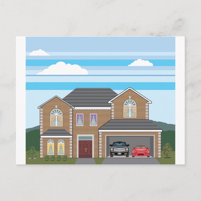 Postal Casa con garaje abierto. 2 coches | Zazzle.es