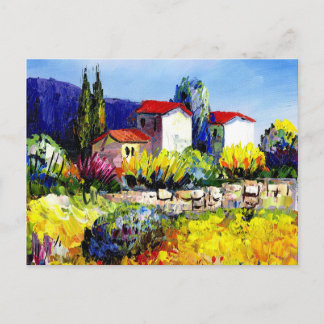 Postal casa con jardín colorido pintura al óleo viaje div