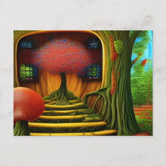Postal Casa De Árboles Surrealistas En El Bosque