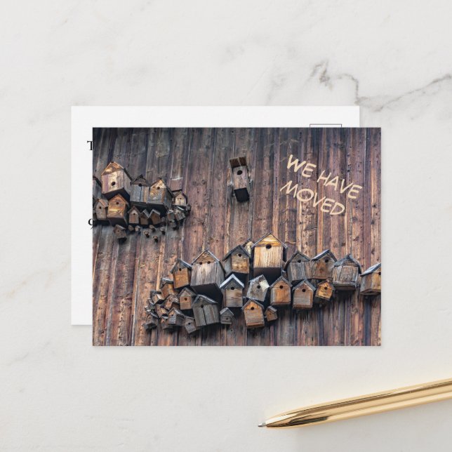 Postal Casa de aves en una pared de madera, divertido que (Anverso/Reverso In Situ)