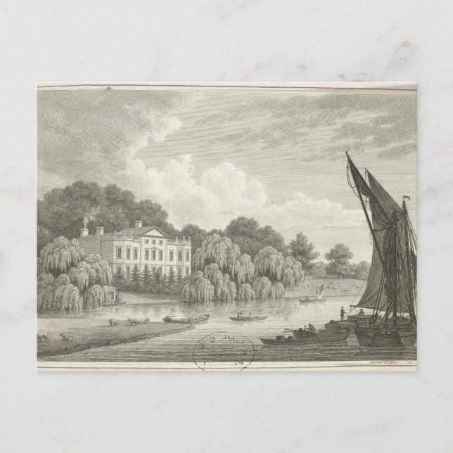 Postal Casa de campo con lago y barcos (Anverso)