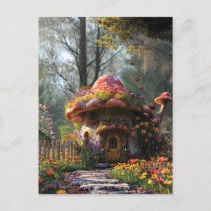 Postal casa de champiñones de colores bonitos