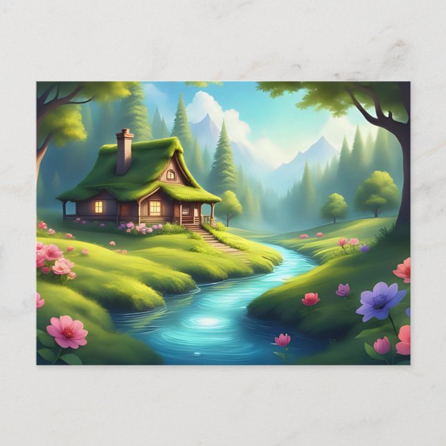Postal Casa de cuento de hadas junto al río  (Anverso)