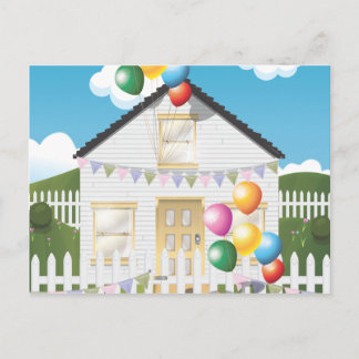 Postal Casa de cumpleaños divertida con globos