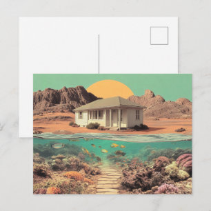 Postal Casa de Desierto Surrealista con Arrecife Submarin