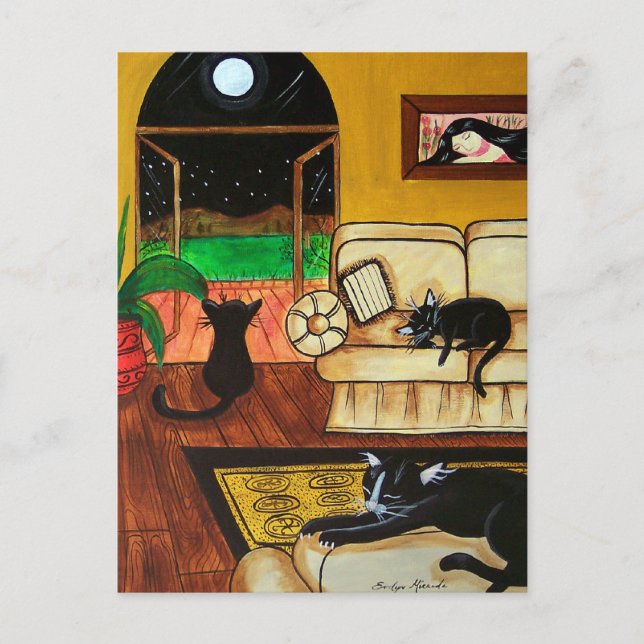 Postal Casa de gatos Luna llena (Anverso)