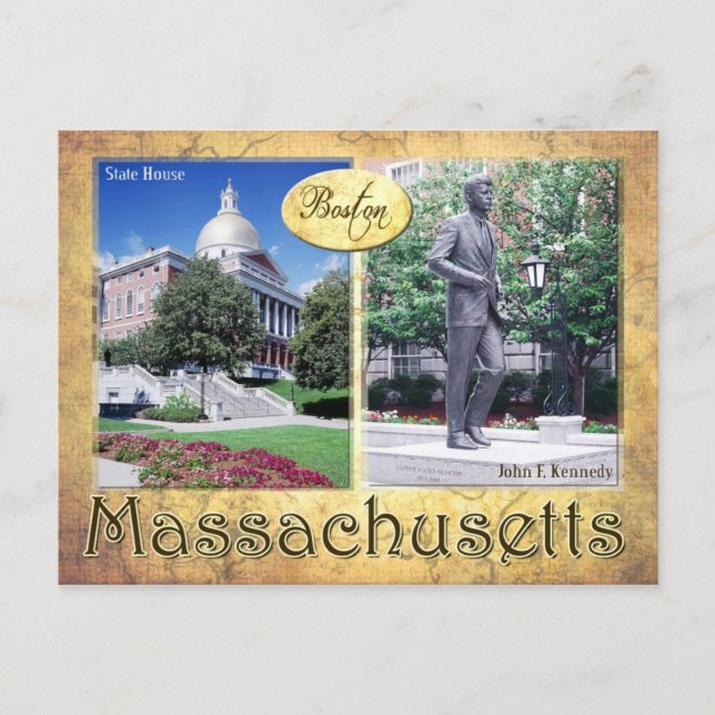 Postal Casa de gobierno de Massachusetts y estatua de Ken (Anverso)