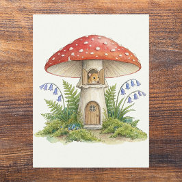 Postal Casa de Hongos Ratón Fairycore en Blanco
