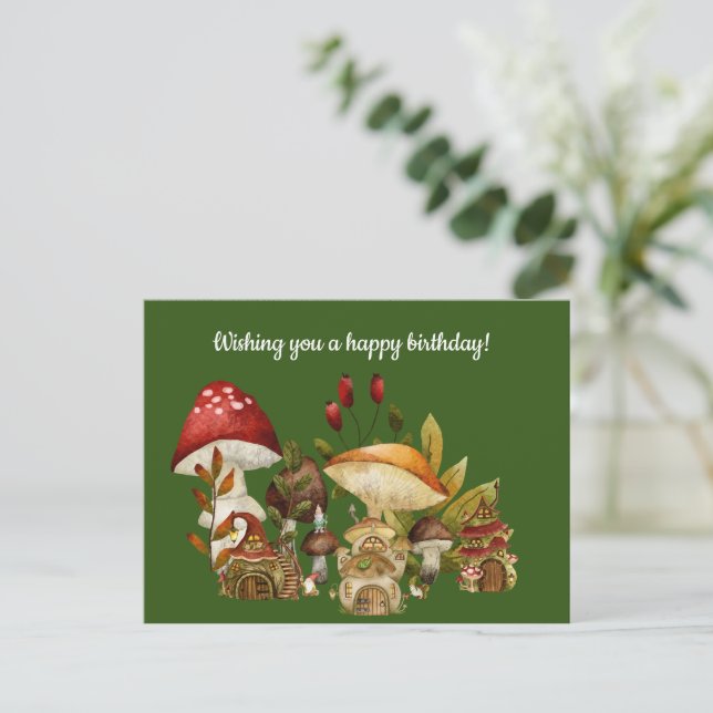 Postal Casa de hongos y nómadas de aldeas (Anverso de pie)