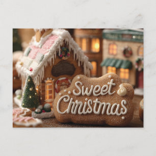 Postal Casa de Jengibre Acogedora y "Dulce Navidad"