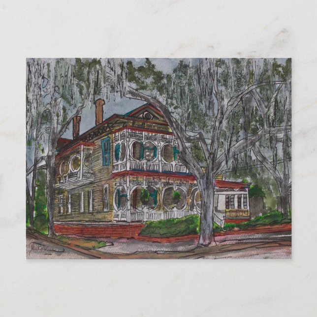 Postal casa de jengibre pintura de Savannah Georgia (Anverso)
