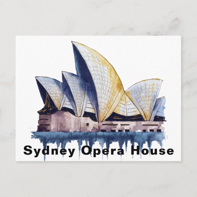 Postal Casa de la Ópera de Sydney Australia Acuarela (Anverso)