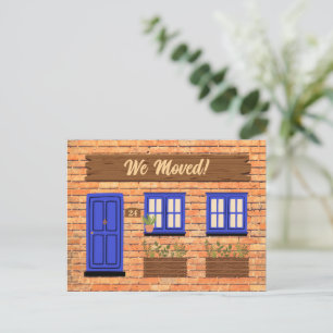 Postal Casa de ladrillo con puerta azul que movimos Invit
