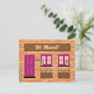 Postal Casa de ladrillo con puerta rosa que movimos Invit