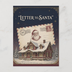 Postal Casa de Navidad de Carta de Santa Nostálgica