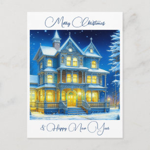 Postal Casa de Navidad personalizada en una noche nevada