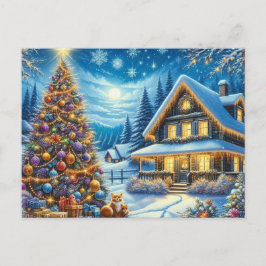 Postal Casa de navidades con árbol de Navidad 2