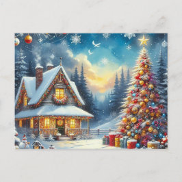 Postal Casa de navidades con árbol de Navidad 3