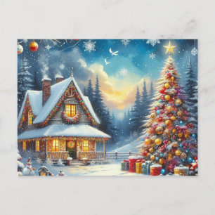 Postal Casa de navidades con árbol de Navidad 3