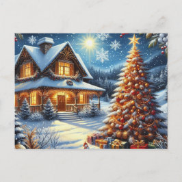 Postal Casa de navidades con árbol de Navidad 4