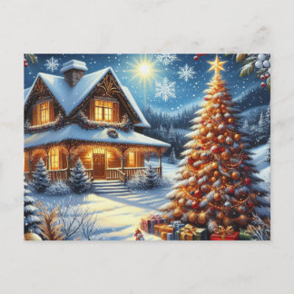 Postal Casa de navidades con árbol de Navidad 4