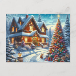 Postal Casa de navidades con árbol de Navidad 7