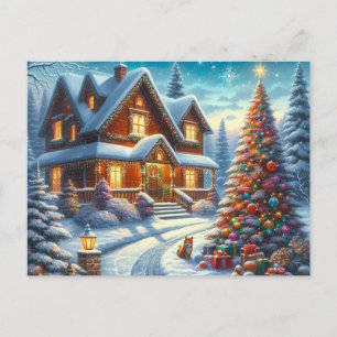 Postal Casa de navidades con árbol de Navidad 7