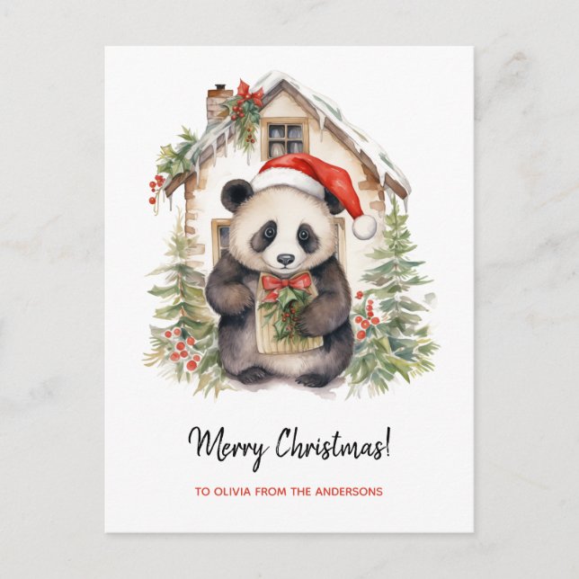 Postal Casa de Navidades Cute Panda Santa (Anverso)
