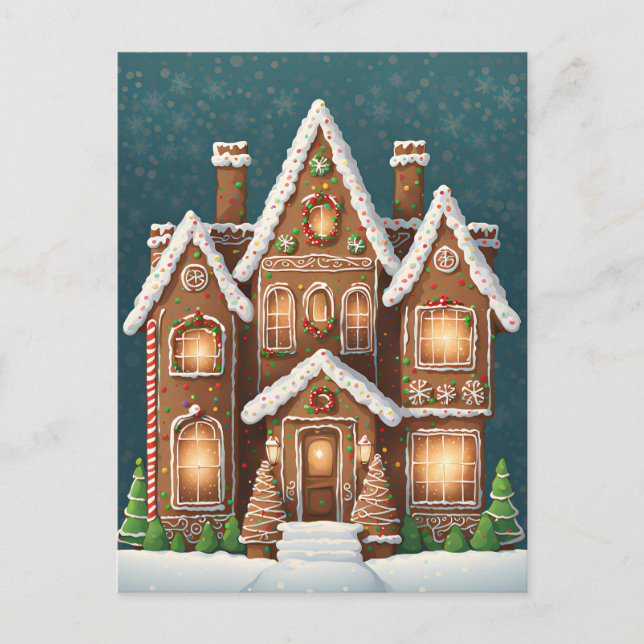 Postal Casa de Navidades de pan de jengibre, poscruce (Anverso)