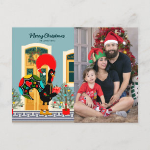 Postal Casa de Navidades portugueses con saludos de gallo