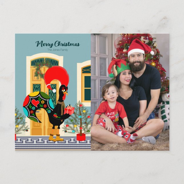 Postal Casa de Navidades portugueses con saludos de gallo (Anverso)