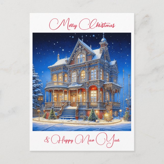 Postal Casa de Navidades Snowy personalizados (Anverso)