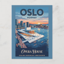 Casa de Ópera de Oslo Noruega Póster de Viaje Vint