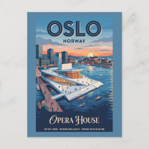 Postal Casa de Ópera de Oslo Noruega Póster de Viaje Vint