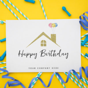 Postal Casa de Oro con Globos Feliz Cumpleaños Inmobiliar