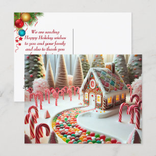 Postal Casa de Pan de Jengibre Con Caramelos de Caña