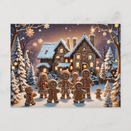 Postal Casa de pan de jengibre y familia de pan de jengib