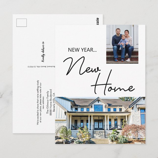 Postal Casa de Personalizado y foto de Año Nuevo (Anverso / Reverso)