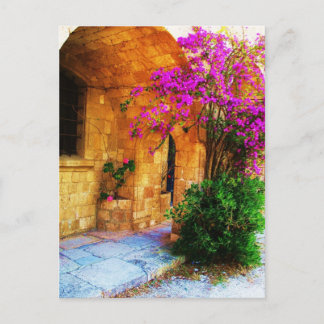 Postal Casa de piedra griega - antigua puerta de madera B